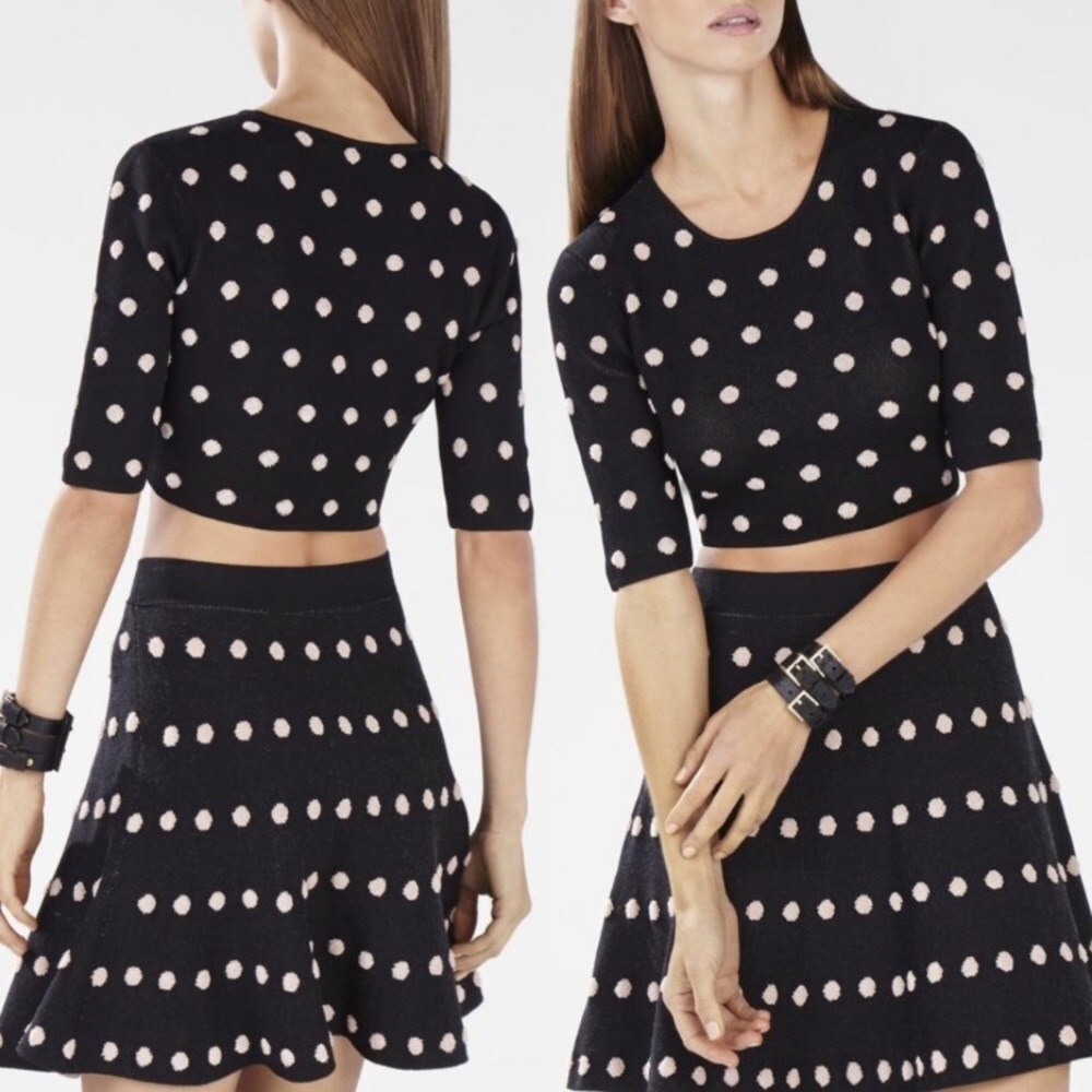 BCBG Aryen Polka Dot Crop& Gloriah Jacquard Skirt